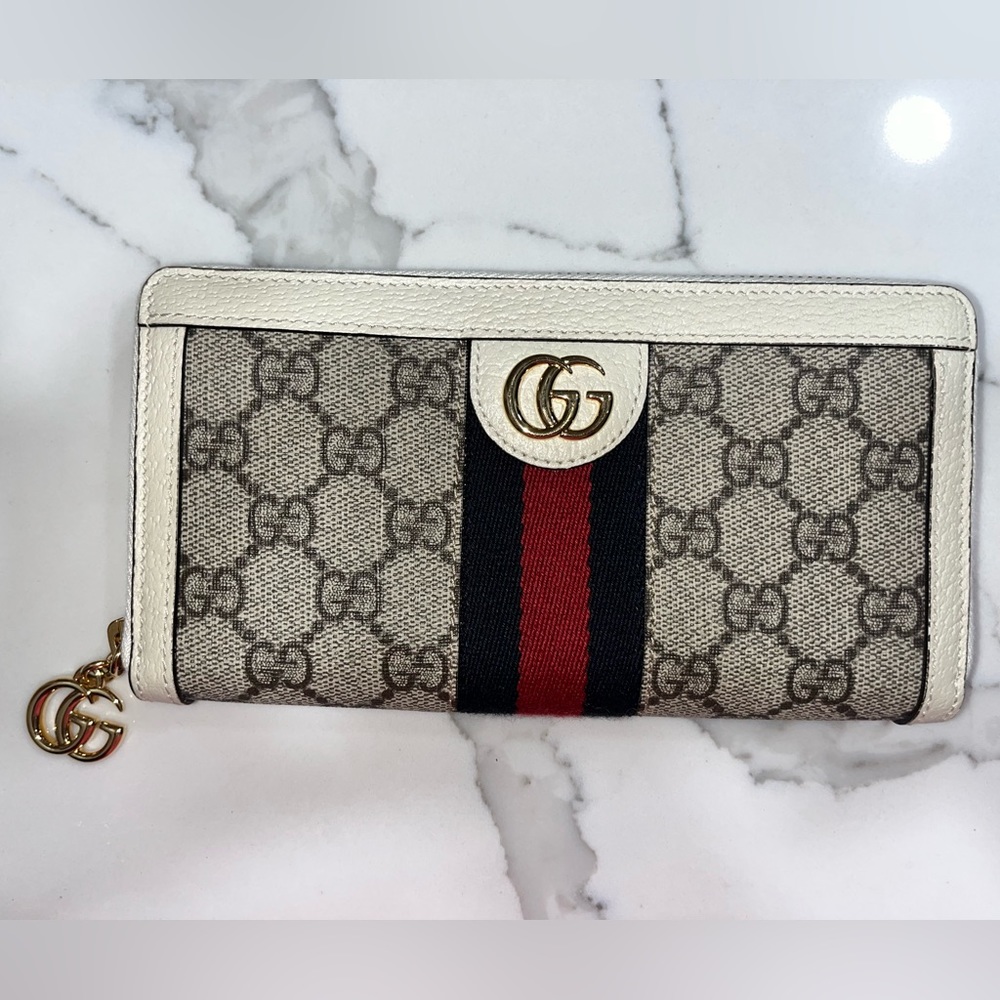 Gucci White Ophidia Zip Around Leather Wallet
